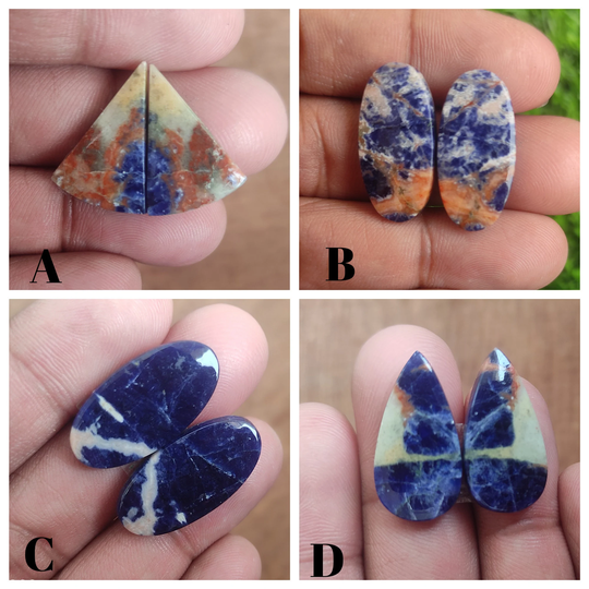 Sodolite Gemstone Pair Mix Shape & Size Fancy Smooth Cabochon Gemstone Best For Earring Pendant Making Jewelry Cabs Hand Polish Stone