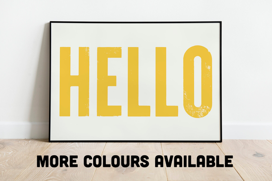Home Decor Quirky Hello Print, Art Typography Graphic Poster, Landscape, A3 A4 A5, Funky Wall Gift, Decor, Fun Bold Colours