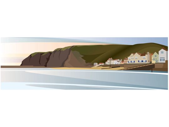 Panoramic - Staithes Harbourside, Yorkshire, Coast, Landscape Print, Fine Art, Wall Limited Edition Signed Print By Ian Mitchell