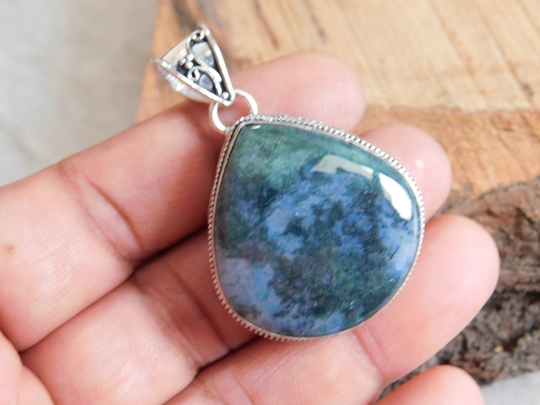 Natural Green Moss Agate Pendant Sterling Silver Gemstone Pendantgreen Pendantgreen Teardrop Pendantnj139