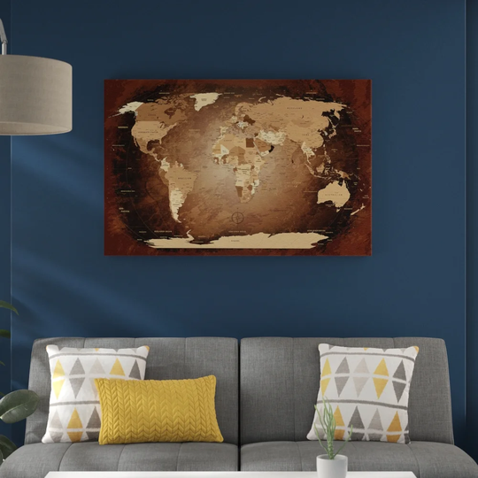 Antique World Map - Graphic Art Print on Canvas