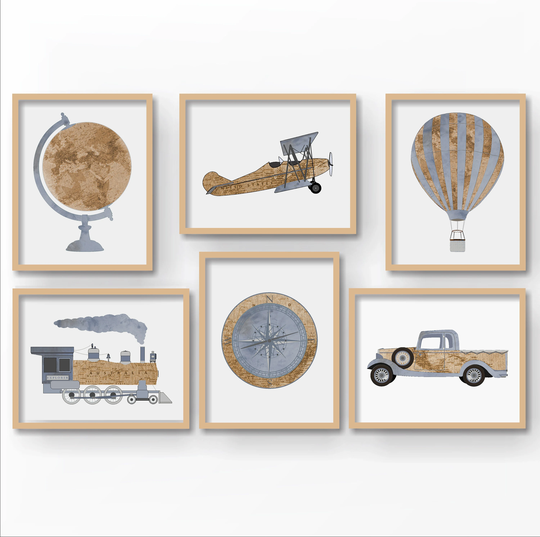 Travel Nursery Print - Airplane Decor Explorer Map Transportation Nursery Art Vintage Train