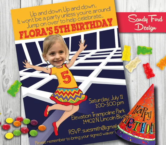Trampoline Bounce House Birthday Party Invitation For Girl - Personalized With Your Photo Digital File