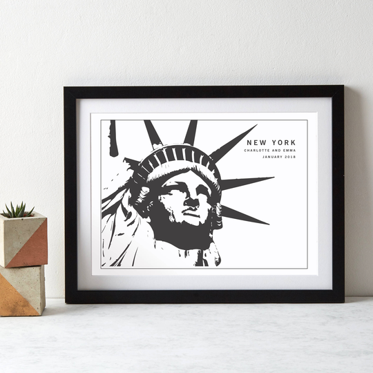 New York Statue Of Liberty Monochrome Usa Art Print|Personalised Print|New York|Anniversary Gift