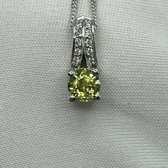 Untreated Vivid Yellow Australian Sapphire & Diamond 18K White Gold Pendant