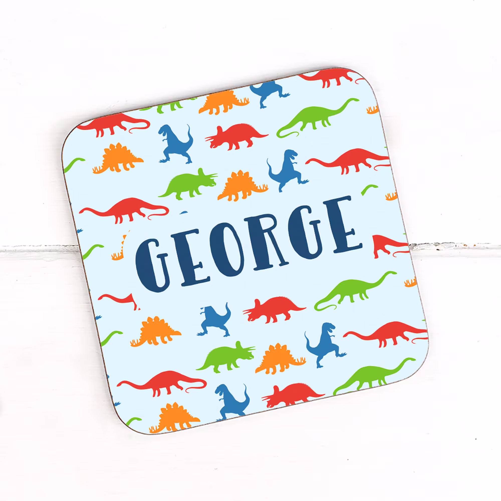 Personalised Dinosaur Pattern Coaster, Custom Coaster For Kids, Lover Gift, Kids Christmas Gift