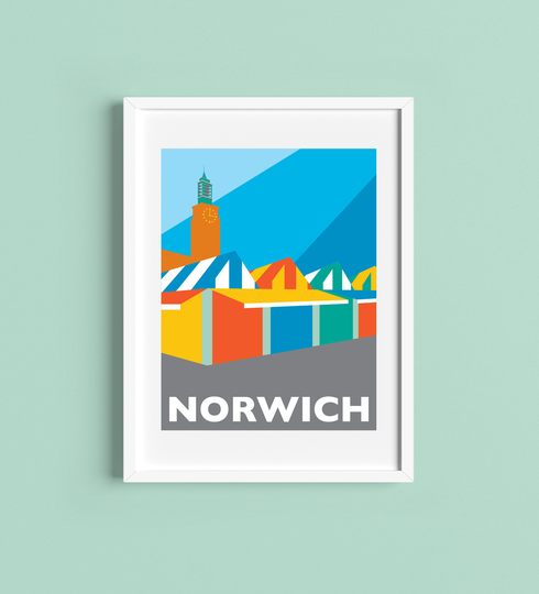 Norwich Travel Poster - Market Art Deco Print Illustration By Rebecca Pymar