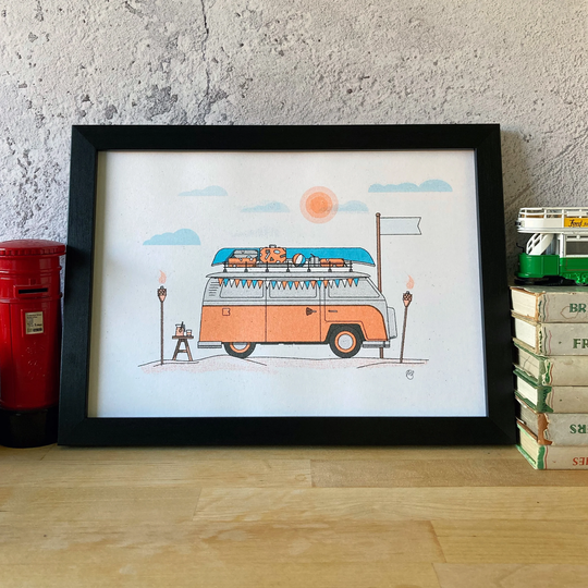 Vw Camper Van Risograph Print