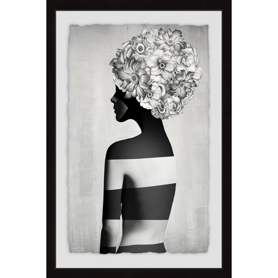 Stripes and Bouquets - Picture Frame Graphic Art Print on Paper