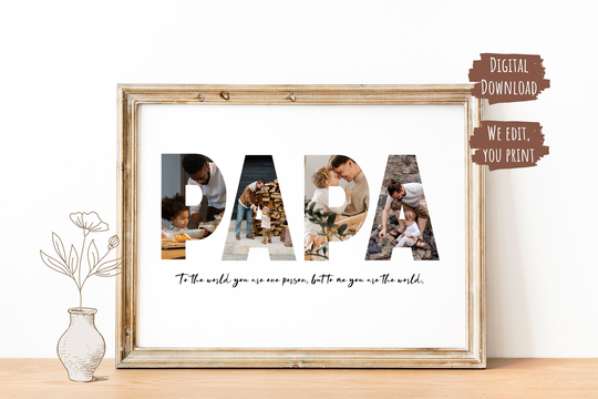 Papa Collage 4 Photo Personalized Size Daddy Collage, Gift For Daddy, Papa, Custom Dad | Father's Day