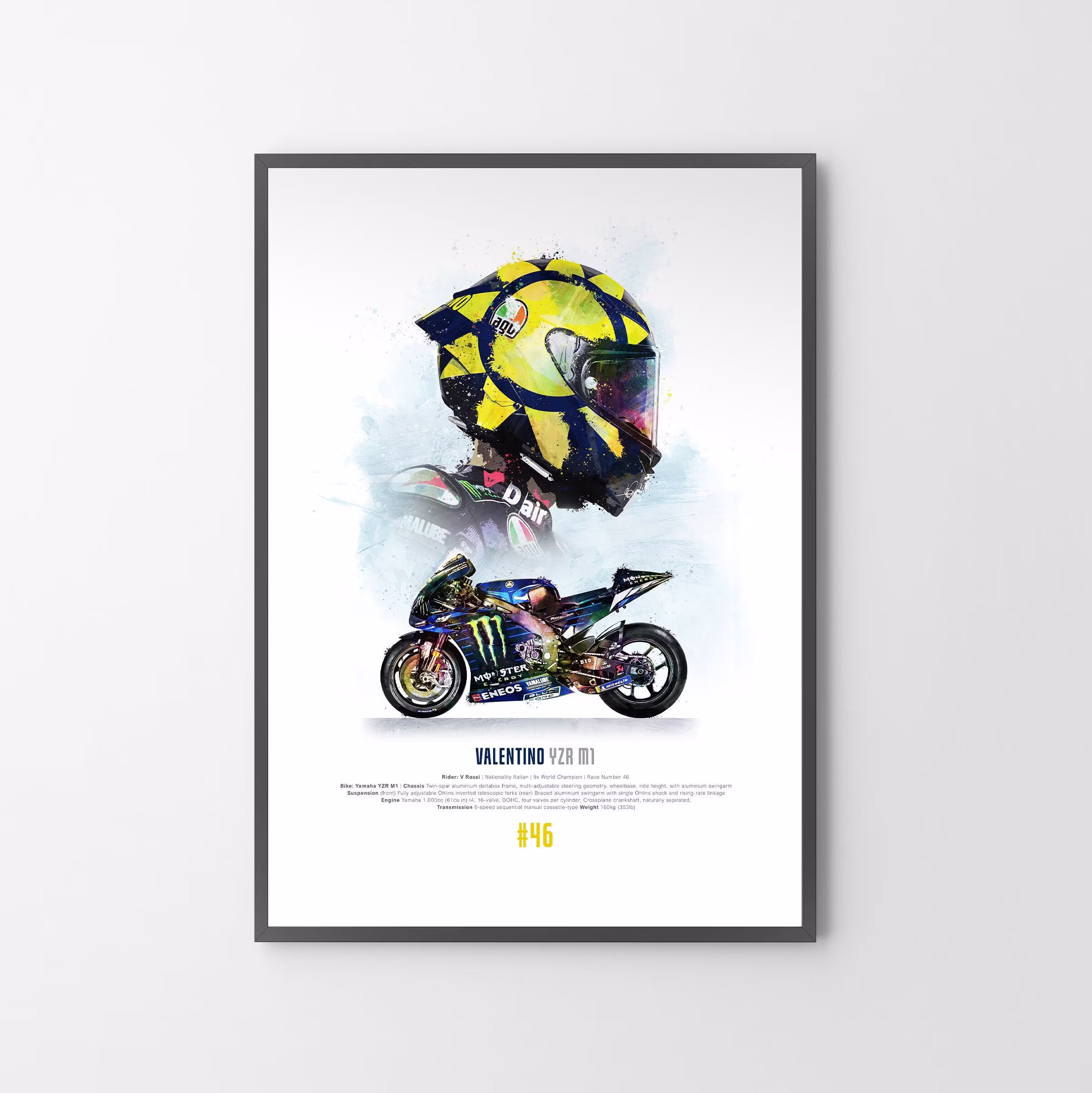 Valentino Rossi 2020 Moto Gp Poster Print | Art Gift Illustration | Unframed