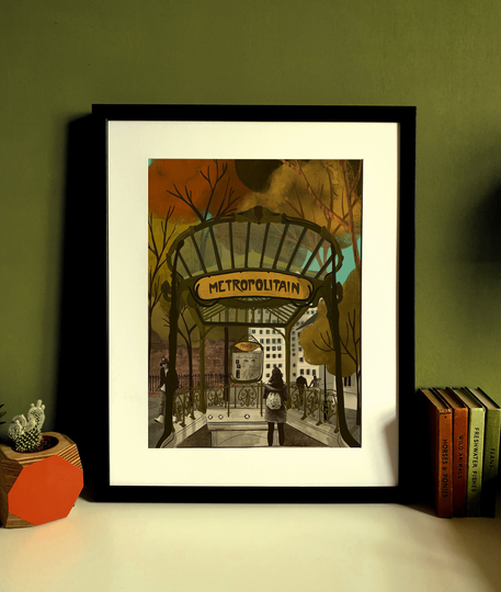 Paris Metro Of Art Nouveau Illustration Print A3