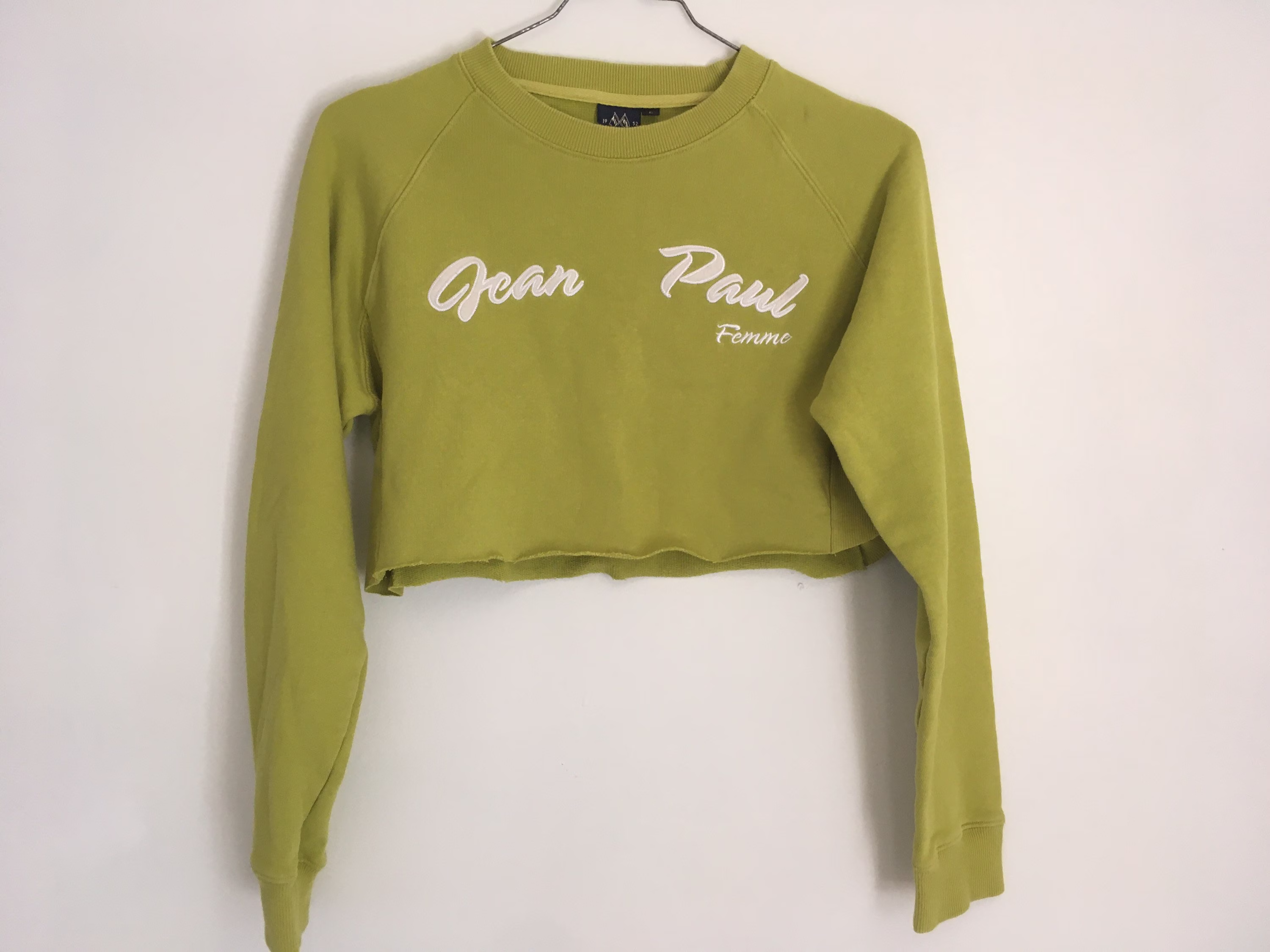 Vintage Jean Paul Gaultier Cropped Sweatshirt Jpg Iconic Logo Shirt Long Sleeve Sweater Crop Top Chartreuse Lime Green Solid Designer Crew L