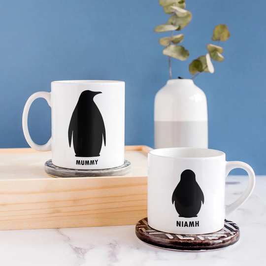 Personalised Mummy & Child Mug Gift Set - Penguin Matching