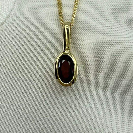 Untreated Deep Red Ruby 0.51Ct Oval Cut 18K Yellow Gold Rubover Pendant Necklace