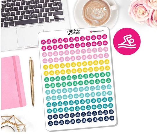 New Swimming Round Colorful Icons - Planner Stickers Emily Ley Simplified Dd-00897