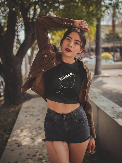 Woman Organic Crop Top, Sustainable Fashion, Eco-Friendly, White, Black, Cropped Tee