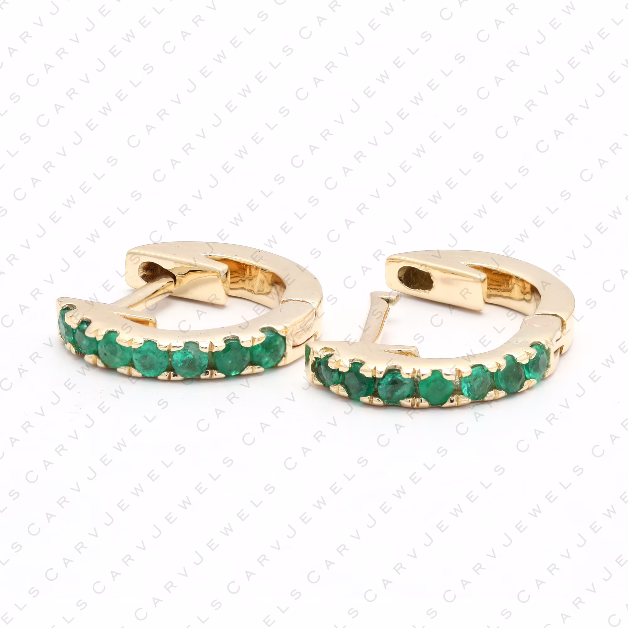 11mm Emerald Gemstone Huggie Earrings, 14K Gold Huggies, Dainty Hoops, Eternity Hoop Earrings
