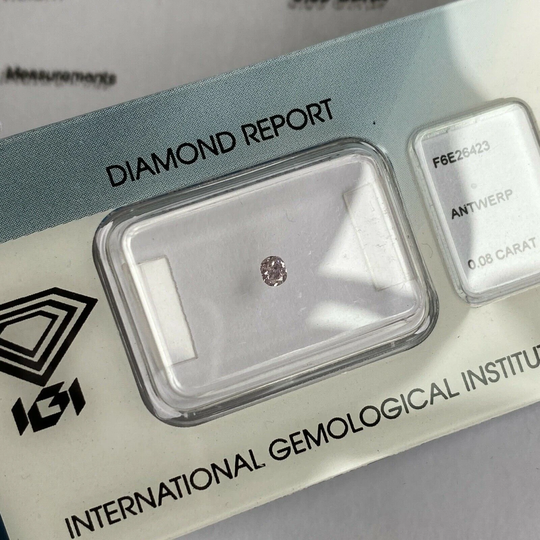 Fancy 0.08Ct Purple Pink Diamond Igi Certified Sealed Cushion Cut Rare