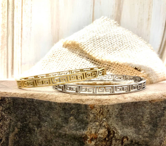 Greek Patterns Bangle Bracelet No Coloration Gold Plated Stackable Trendy Fashion Basic Classic Thin Band Cuff