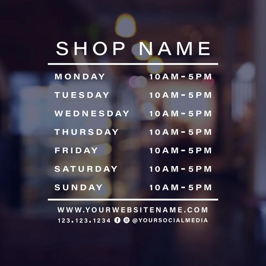 Customizable Store Hours Window Sticker Decal, Store Shop Hour Decal