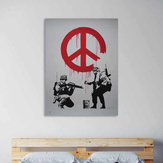 Soldiers Painting Peace by Banksy - Wrapped Canvas Graphic Art Print