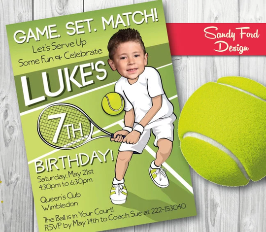 Tennis Birthday Party Invitation - Personalized With Your Photo Digital File