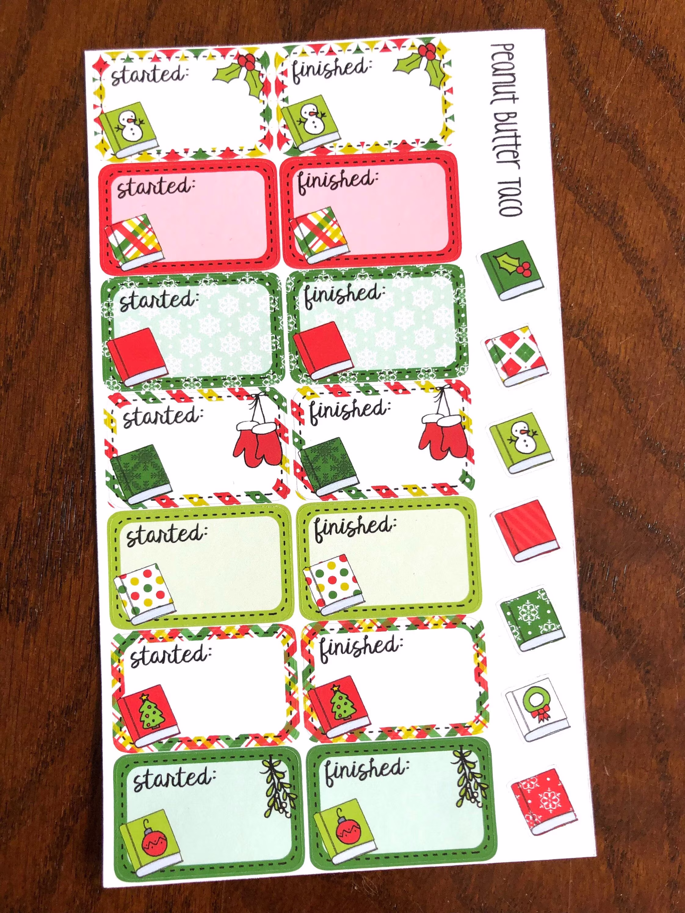 Christmas Started & Finished Reading Planner Stickers - Noel Holiday Book Red & Green Sticker