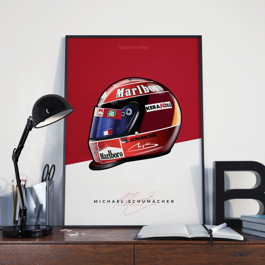 Michael Schumacher F1 Poster | Ferrari Formula 1 Helmet Grand Prix Hand Drawn