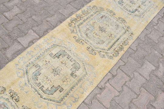 2x10 Oushak Runner Rug, 2x10 Vintage Rug, 2x10 Turkish Runner Rug, Hallway Distressed Rug, Pastel Handmade Rug, 2'5x10'8 Ft, 671-K