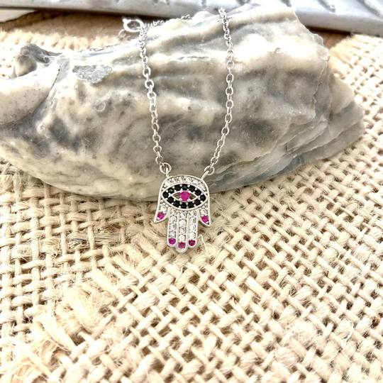 Hamsa Hand Evil Eyes Charm Necklace Protect Myself No Coloration Stunning Trendy Must Have Fashionable Unique 14K Gold Vermeil Stackable Hot