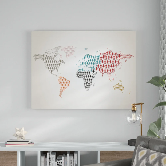 World Map Human Pictogram II Framed Graphic Art on Canvas
