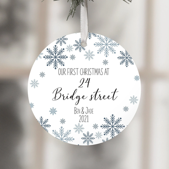 Personalised First Christmas At New Home. Ceramic Round Decoration Ornament Keepsake