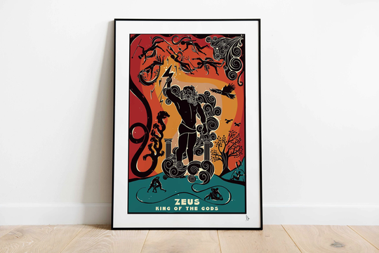 Zeus, King Of The Gods Greek Mythology Print, Gods & Goddess Wall Art, Zeus Home Decor, Lightning God Poster, Myth Lover Gift, A4, A3, A2