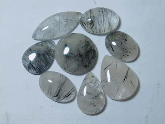8 Piecetop Quality Natural Black Rutila Quartz Cabochon, Black Rutile Gemstone Top Quality Handmade Loose Stone 133 Ct Mm #1405