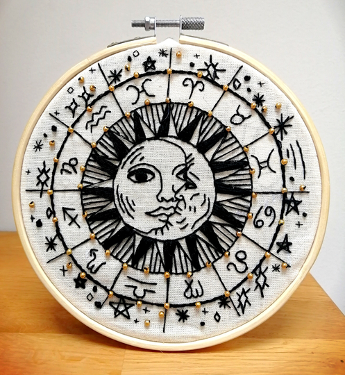 Zodiac Astrology Star Sign Cycle Bead Embroidery Hoop Art Kit