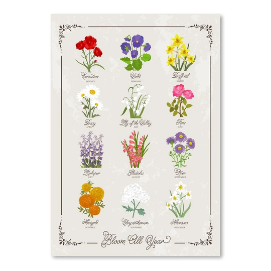 Floral Birth Flowers 1 by Brooke Witt - Graphic Art