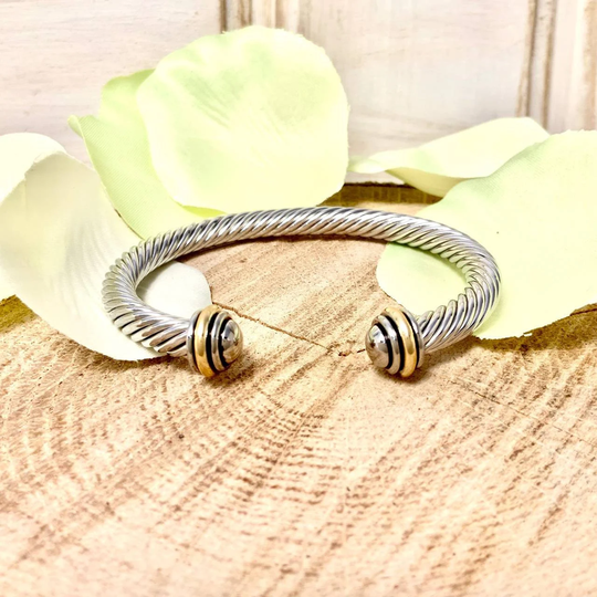 Classic 6mm Cable Cuff Bracelet Simple Stackable Must Have Item. Everyday Two Tone Gold Plated
