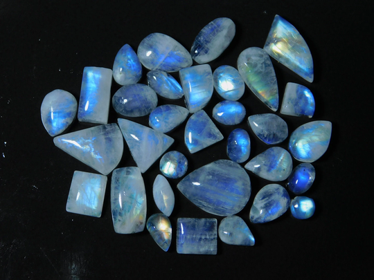 30 Piece Natural Lot Rainbow Moonstone Loose Cabochon Aaa Quality Gemstone Blue Fire Stone 121 Cts #2184