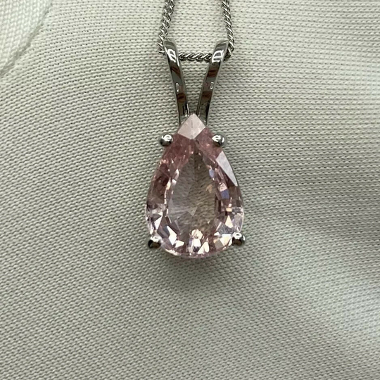 2.50Ct Fine Pink Sapphire Pear Teardrop Cut 18K White Gold Pendant Necklace