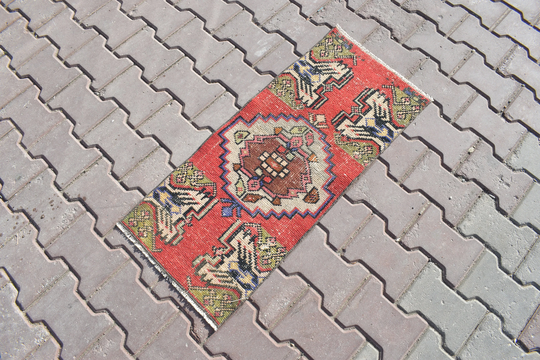 1x3 Vintage Doormate, Small Turkish Rug, Bath Rug, Special Rug, Front Of Doormate, Turkey Mini Rug, Smal Gift Size Rug, 1'3x3'0 Ft, 499-B