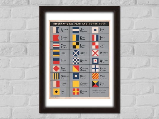 International Flags & Morse Code Vintage Poster | Wall Art Us Coastguard Wartime Print World War Gallery A4 A3