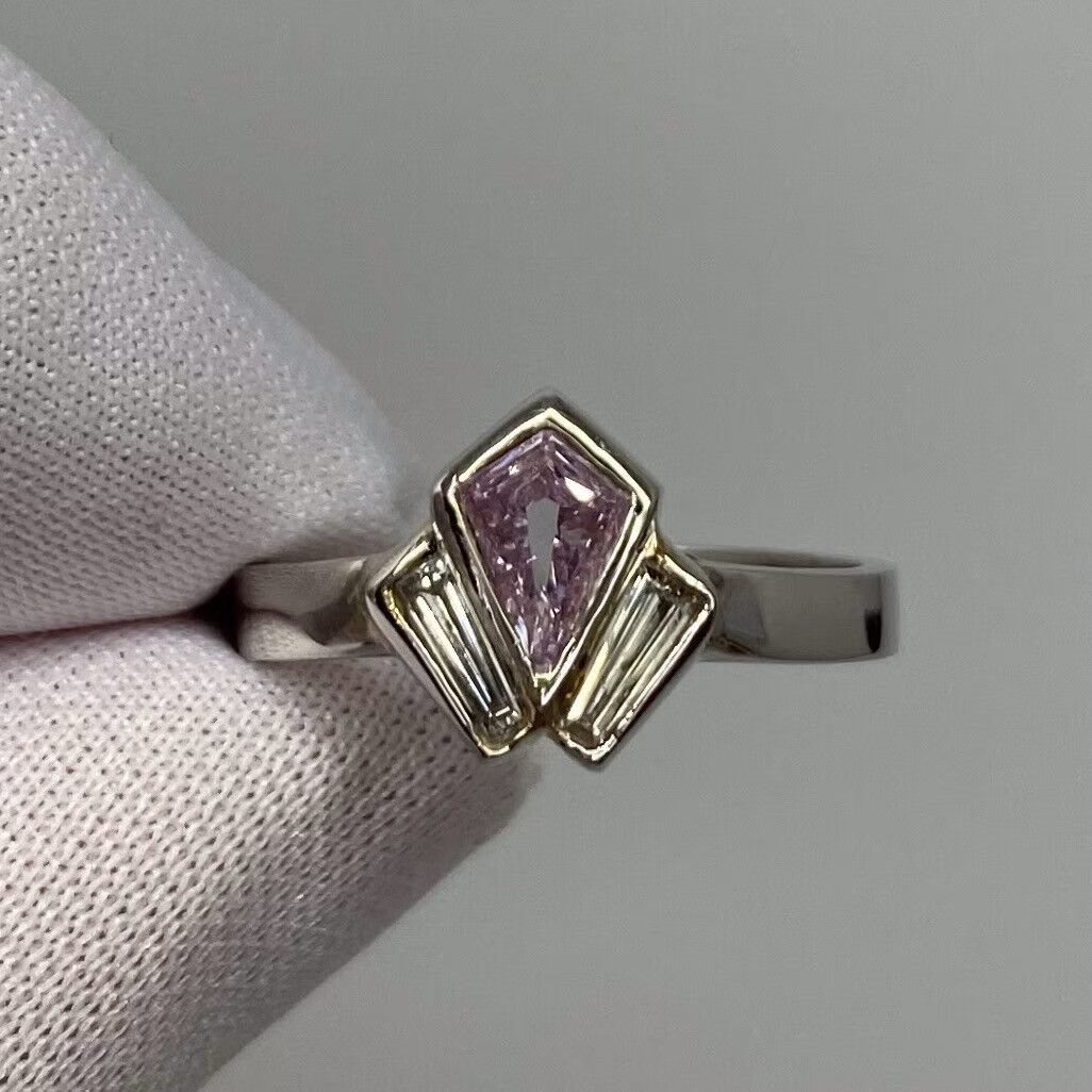 Gia Certified Untreated Fancy Pink Purple Diamond Art Deco Style Platinum Ring