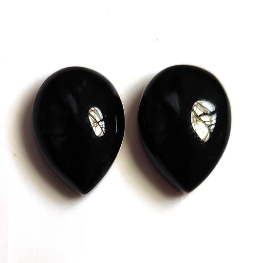 Black Onyx Pair Cabs, Pear Shape, Gemstone 6x4 Mm To 20x30 Calibrated Loose For Making Jewelry, Hand Crafted Cabochon
