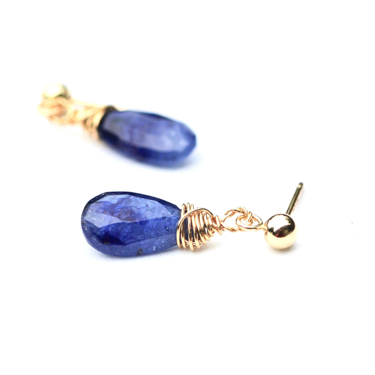 Small Natural Sapphire Earrings Solid 14K Yellow Gold , 5Th 45Th Anniversary September Birthstone