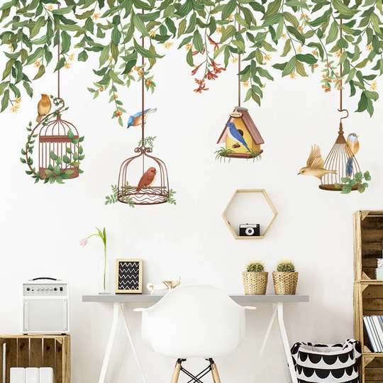 Birds & Leafs Living Room Wall Stickers | Leaf Decals For Bedroom 30% Off On Https//Www.babiesdecor.com