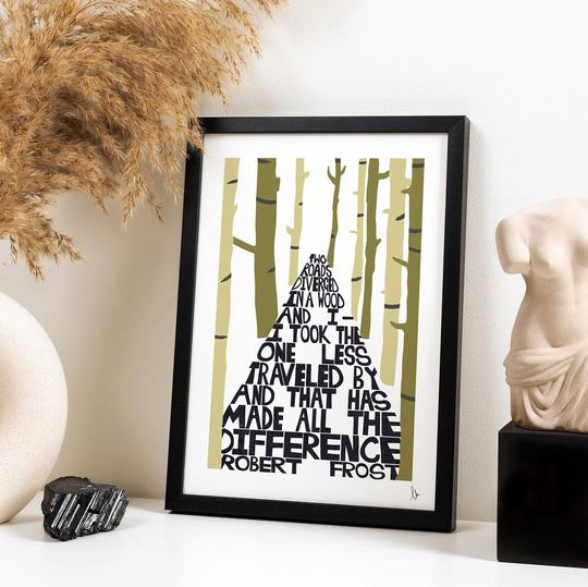 The Road Not Taken, Robert Frost Poetry Art Print, Poem Lover Gift, Less Travelled Quote Poster, Literature A4, A3