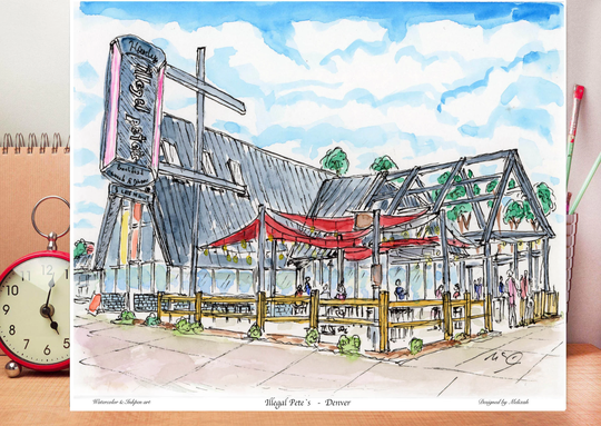Denver, Illegal Petes, Favorite Burrito Spot , New York, Watercolor, Cloud Print, New York City, By Awarded Artist Melixah
