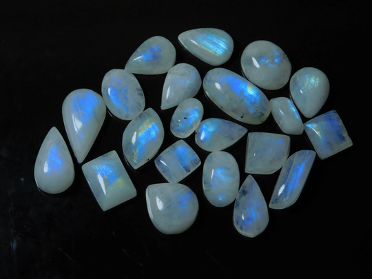 20 Piece Lot 100% Natural Blue Fire Moonstone Loose Cabochon Top Quality Rainbow Gemstone Handcraft Stone For Jewelry#2808