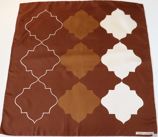 Manolo Borromeo Vintage Silk Scarf - 1960S Brown Graphic Art Print Large